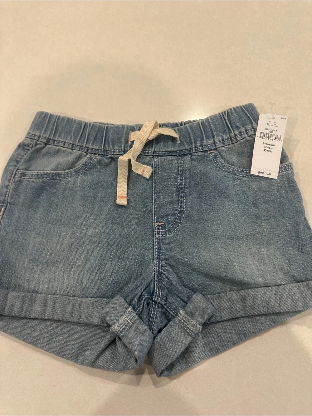 GAP Girls Light Blue Denim Drawstring Rolled-Hem Shorts
